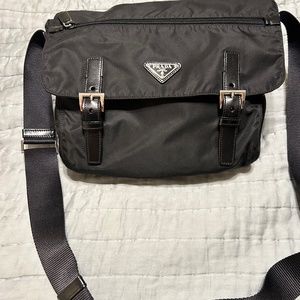 Authentic Prada Tessuto Nylon Leather Trimmed Messenger Bag
